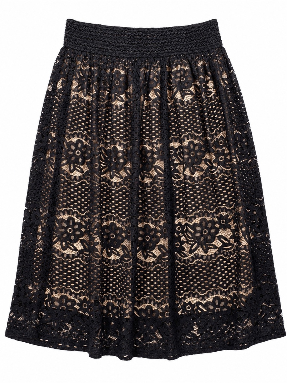 Metro Wear Black Lace A-Line Skirt with Nude Underlay